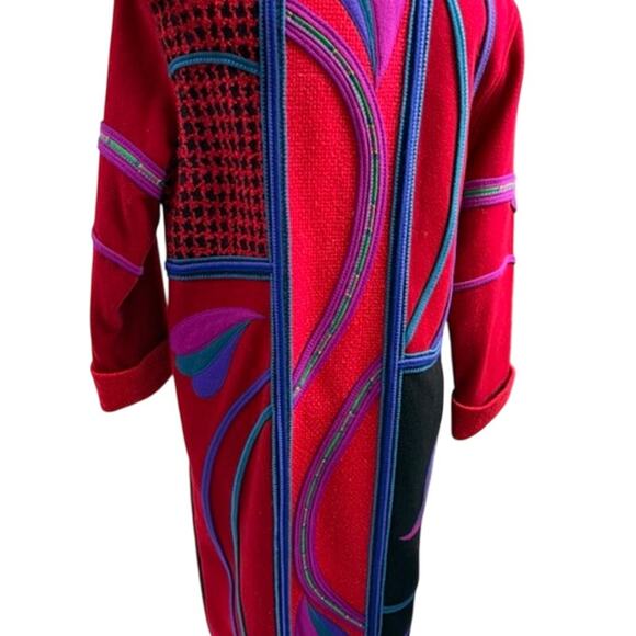 VTG Coloratura Red Wool Patchwork Maxi Coat Artsy Boho Avant Garde 80s 90s M - Picture 6 of 10